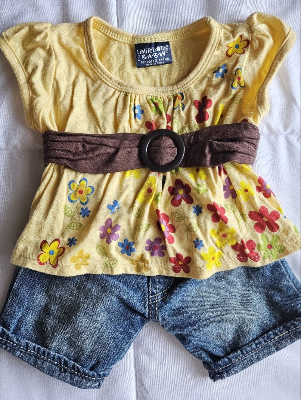 Build-a-bear Y2K Limited Too Yellow Floral Belted Babydoll Top & Jeans Outfit